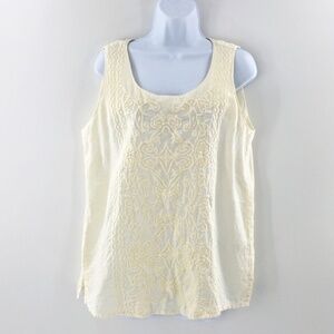 Karyn Seo Embroidered Linen Tank Natural Tonal Floral Design Lightweight Sz M
